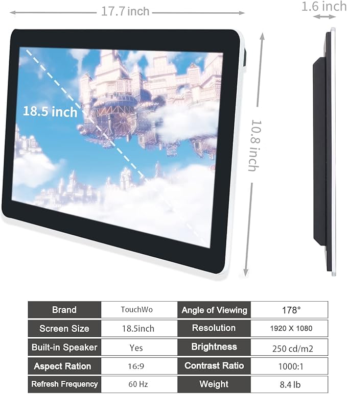 18.5 inch Touchscreen Industrial Computer Monitor Wall Mountable WiFi &amp BT Smart Board for Office &amp Classroom 1080P Display Win-10 Pro Core i3 4GB RAM &amp 128G SSD