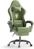 Ferghana Velvet Fabric Gaming Chair High Back Ergonomic Gamer Chair for Adult Comfortable Video Game Chair with Footrest and Massage Lumbar Cushion Racing Reclining Office Computer Desk Chair Green