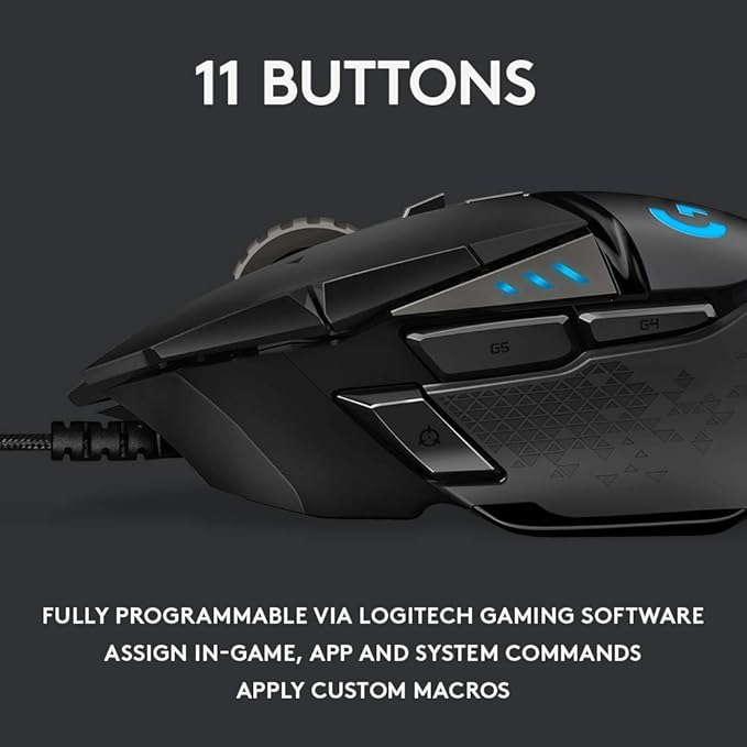 Logitech G502 HERO High Performance Wired Gaming Mouse HERO 25K Sensor 25600 DPI RGB Adjustable Weights 11 Programmable Buttons On-Board Memory PC / Mac (Renewed)