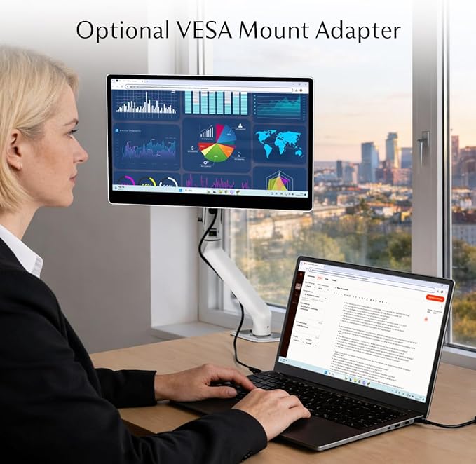 SOTSU SleekView 15.6 Gen 2 Portable Monitor | FHD 1920x1080 | 100% sRGB | 60Hz | 6W | HDMI | USB-C | Magnetic Stand | 70-Degree Tilt Range | Tempered Glass Cover | Phone | Sleek Minimalist Design