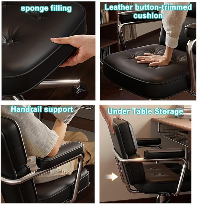 YCKEGEW Leather Swivel Office Chair with Wheels and Arms Ergonomic Desk Chair Tilting BackrestComputer Chair Height AdjustableExecutive Chair for Office(CoffeeSliver Legs)
