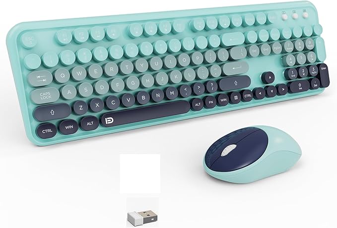 Wireless Keyboard and Mouse Combo 2.4 GHz Wireless Full-Sized Typewriter with Round Keycaps Mouse and Keyboard for Windows Computer Desktop PC Laptop (GradientBlue)