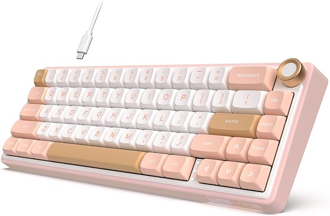 RK ROYAL KLUDGE R65 Wired Mechanical Keyboard with Volume Knob 60% Percent RGB Backlit Gasket Mount Gaming Keyboard with PBT Keycaps MDA Profile QMK/VIA 66 Keys Hot Swappable Cream Switch Pink