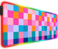RGB Retro Coloful Checkered Gaming Desk Mat Computer Keyboard Large Extended Long LED Mouse Pad for Office and Home XL (W20)