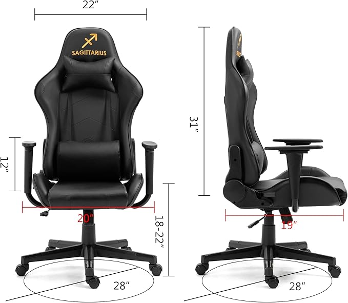 Modern-Depo Gaming Chair with Zodiac Star Sign Sagittarius Astrology Logo Ergonomic Computer Chair with Headrest Lumbar Support Swivel and Recline Black