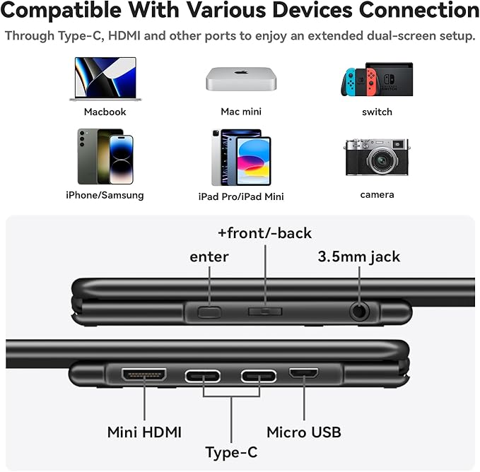 EHOMEWEI Q5 Portable Monitor 2.5K 120Hz 16 QLED 2560 * 1600 400 Nits HDR 100% DCI-P3 1500:1 sRGB FreeSync 16:10 Widescreen Eye Care Laptop/PC/Phone/Game Console