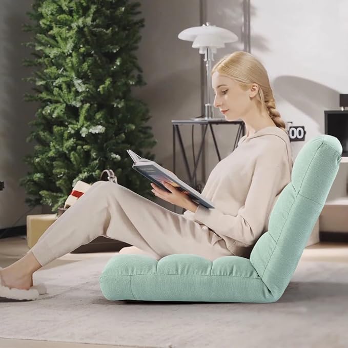 Folding Floor Chair with Back Support Adjust Lay Flat Recliner Oversized Lounge Wide Lazy Boy Gaming Ergonomic Single Sofa Seat for Living Room Bedroom(Green)