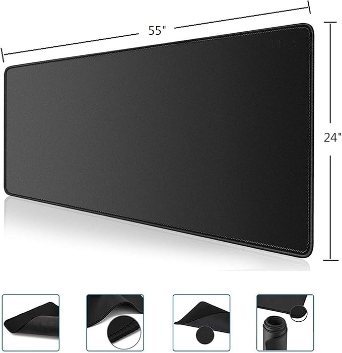 [55 x 24] Extra-Large Mouse Pads Gaming mat - Enhance Gaming Experience with The Massive Battle mat Waterproof Easy-Clean and Lint-Free Desk mat Perfect for PC Game Tables (Black 3XL)