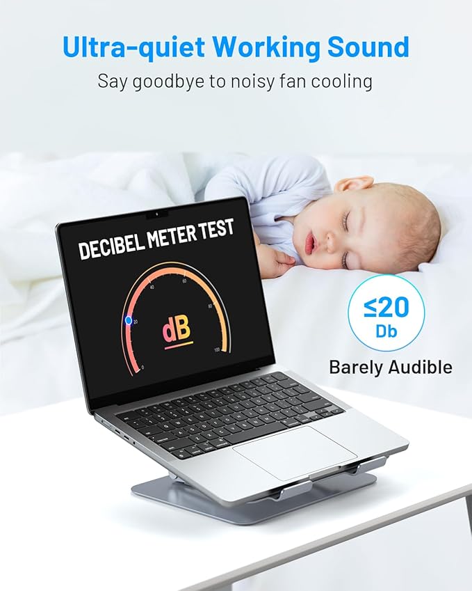 Laptop Cooling Pad with Detachable Fan &amp Cooler Adjustable Height &amp Angle 360 Rotation Base Carbon Steel Framework Ultra-Quiet &amp Super Sturdy for 15.6” Laptop DJ Mixer Workstation (Gr