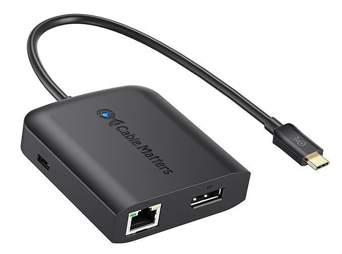 Cable Matters USB C Multiport Adapter (USB C Hub with DisplayPort 8K) 2X USB 2.0 Fast Ethernet and 60W Charging in Black - Thunderbolt 4 / USB4 / Thunderbolt 3 Port Compatible with MacBook Pro