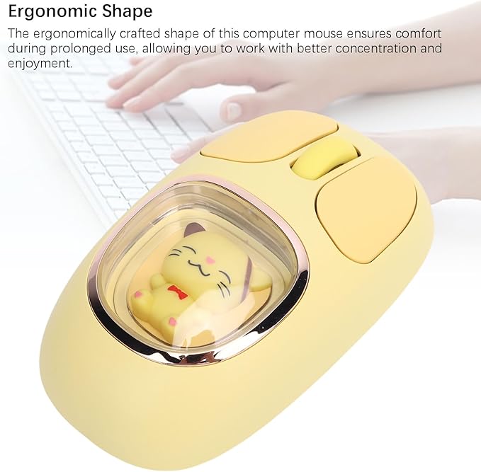 Cute Wireless Mouse Silent Cute Computer Mouse with RGB Backlit Doll Type C Rechargeable for Working Gaming Mode BT3.0/BT5.0/2.4G Speed Scroll (Yellow)