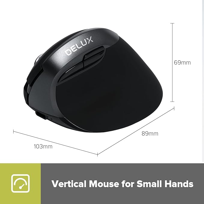 DELUX Wireless Ergonomic Mouse Vertical Mouse for Small Hands Silent Click Ergo Mouse Up to 4000 DPI 6 Buttons Rechargeable 2.4G/BT 5.2 Dual-Mode Compatible with Laptop/PC (M618MINI-Iron Gray)
