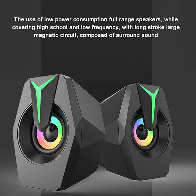 Wired SpeakerUSB Computer Speakers with RGB Lights Mini Portable Soundbar with 3D Surround Stereo and Play Anti-Slip Design USB Powered Laptop Speakers for Desktop Laptop PC(Black)