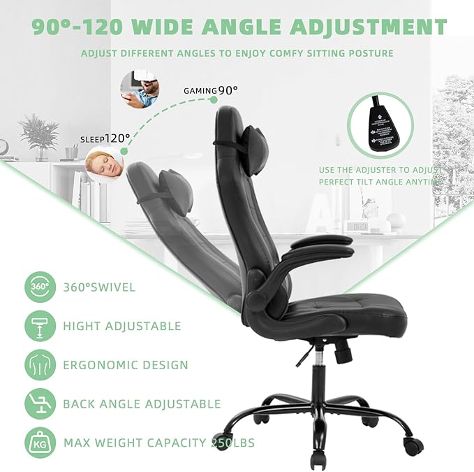 Video Game Chair PC Gaming Chair Racing Gamer Chair Home Office Chair Adjustable Computer Chair Ergonomic Chair with Lumbar Support Headrest Flip Up Arms for Women Men Teens