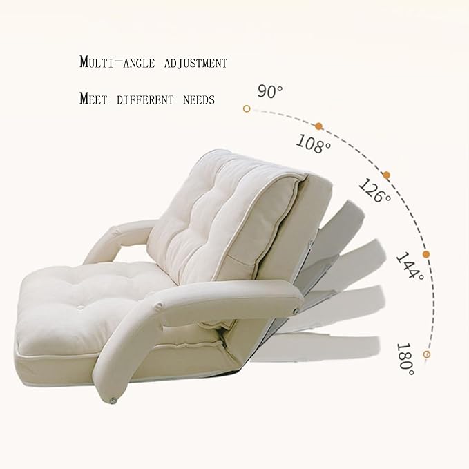 Floor Chair with Back Support Folding Sofa Chair with 5 Adjustable Position Padded Sleeper Bed Couch Recliner Floor Gaming Chair Gaming Floor Chairs for AdultsWhite