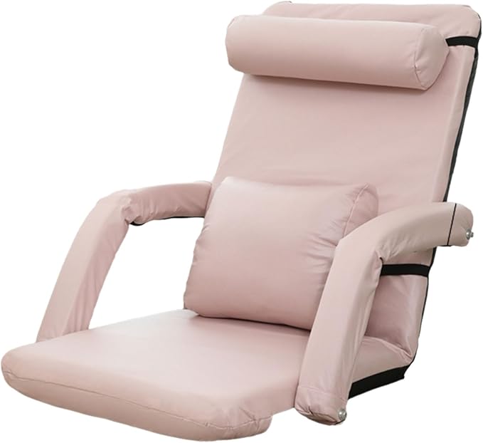 Gaming Floor Chair with Arms Backrest 6 Adjustable Positions Indoor Chaise Lounger Bed Clean with One Wipe with Headrest and Lumbar Support Multi-Color(Rose)
