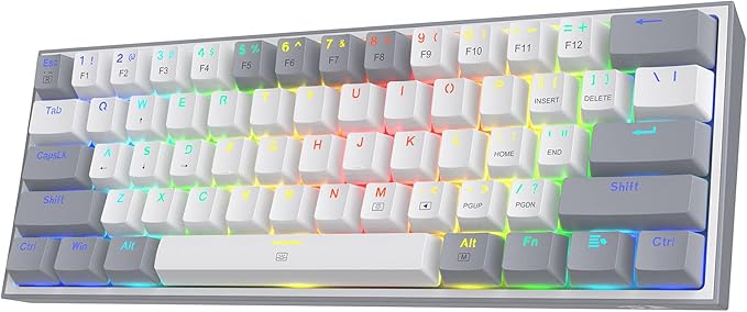 Redragon K617 Fizz 60% Wired RGB Gaming Keyboard 61 Keys Hot-Swap Compact Mechanical Keyboard w/White and Grey Color Keycaps Linear Red Switch Pro Driver/Software Supported