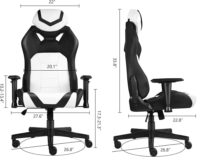Modern-Depo Ergonomic Gaming Chairs for Adults with High-Density Memory Foam | Swivel Comfortable Office Chair Big and Tall Video Game Chair High Back Computer Chair for Home Office White Black