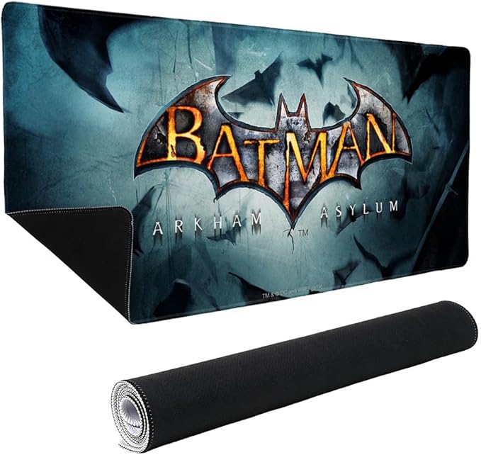 Batman Arkham Asylum Video Game Logo Large Gaming Mouse Pad Desk Mat with Stitched Edges Non-Slip Base for Gamer Home and Office 31.5 x 15.7