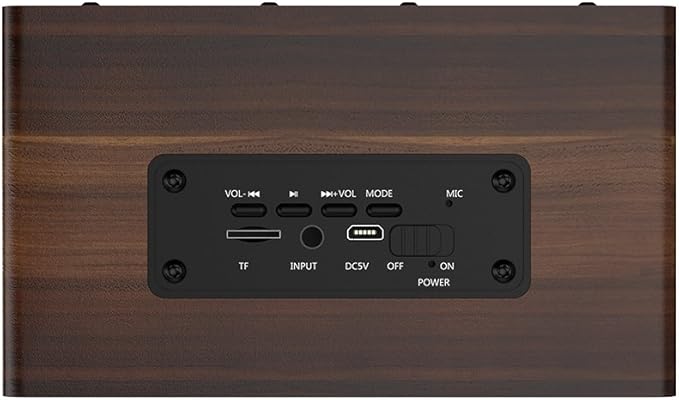 Mini Speaker7 inch Wood Bluetooth Speaker with FM Radio HiFi Music Clock Alarm Retro Subwoofer Speaker with 6-8 Hours Playback Support Bluetooth/TF/AUX