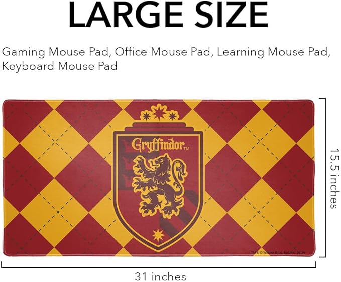 Harry Potter Gryffindor Plaid Sigil Large Gaming Mouse Pad Desk Mat with Stitched Edges Non-Slip Base for Gamer Home and Office 31.5 x 15.7