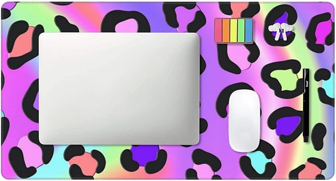 Vibrant Rainbow Leopard Print Desk Cover MatExtended Large Mouse PadComputer Laptop Mat Desk Decor for Office Game Home 30x16 Inch