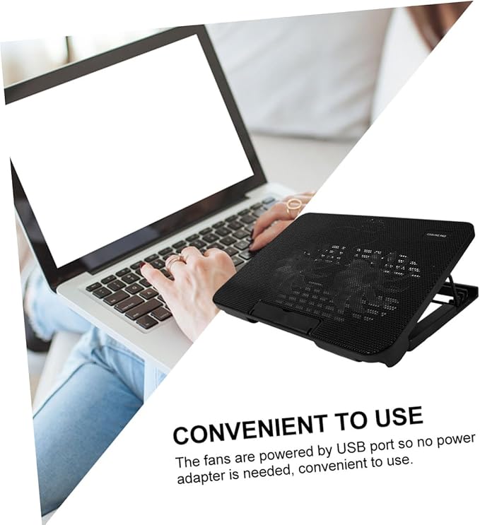 HOMSFOU Laptop Cooling Pad Dual USB Fans Ergonomic Stand for Enhanced Heat Dissipation for Gaming and Work Use Black Notebook Cooler