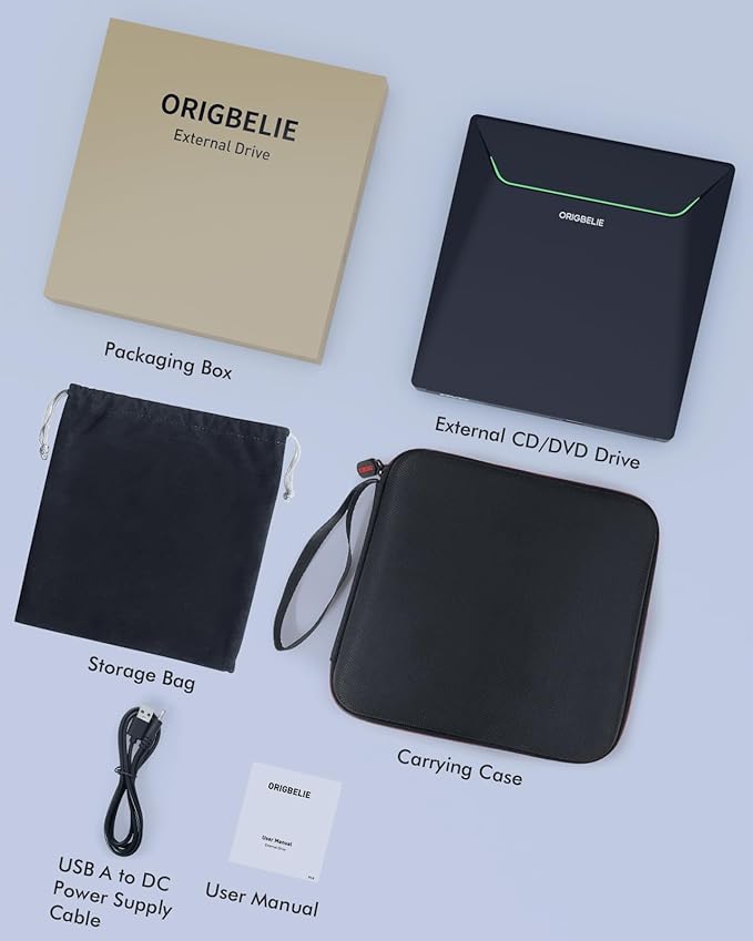 New External CD DVD Drive Cool DVD Burner USB 3.0 with Ethernet Adapter 3 USB and 2 TF/SD Card Ports CD DVD Player Reader Writer Optical Disc Drive for Laptop PC Windows Mac with Carrying Case