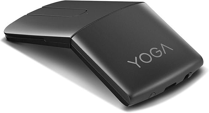 Lenovo Yoga Computer Mouse For PC Laptop Computer With Windows Or Chrome - 2.4GHz Wireless Nano Receiver &amp Bluetooth 5.0 - Ergonomic V-Shape - Twists Flat - Built-In Laser Presenter - Shadow Bla