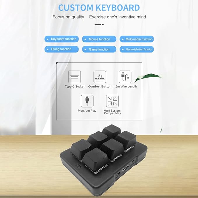 Docooler 6-Key Mechanical Keyboard Programmable Tri-Mode 2.4G/BT/Wired One Handed Macro Pad Plug and Play Simple Operation Fort Laptop PC Gaming Office Work