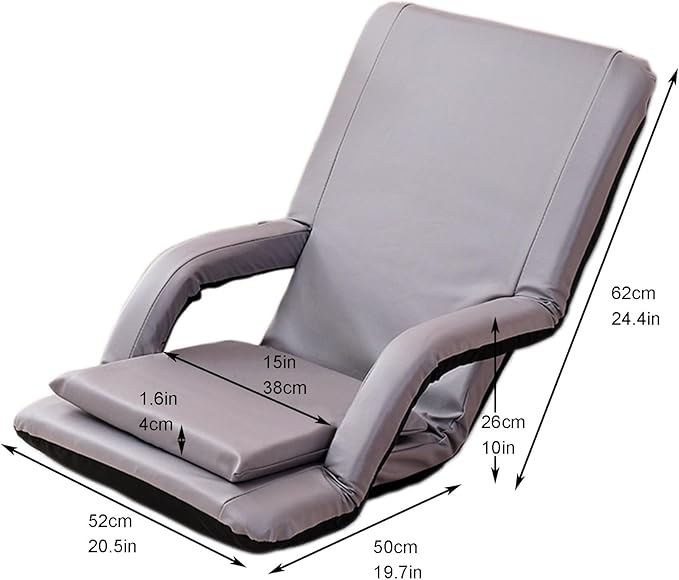 Adjustable Floor Chair Chaise Lounge Indoor Folding Lazy Sofa with Armrests Adults Gaming Chairs for Living Room Bedroom(Grey)