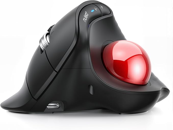 Nulea M514 Vertical Trackball Mouse Ergonomic Wireless Thumb-Control Mouse with Quiet Clicks Ultra-Fast Scrolling 3 Device Connection (Bluetooth &amp USB Receiver) Rechargeable for PC/Mac/Laptop