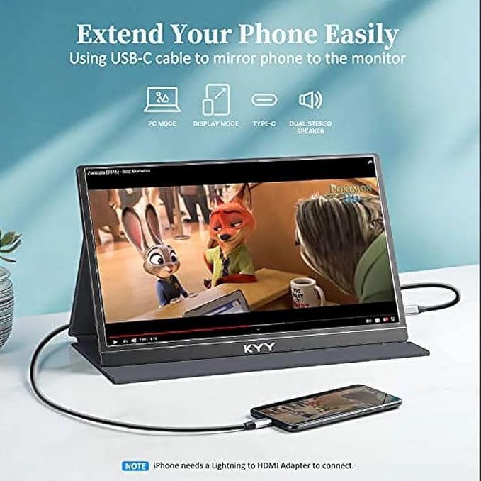 KYY Portable Monitor 15.6inch 1080P FHD USB-C HDMI Computer Display HDR IPS Gaming Monitor w/Premium Smart Cover &amp Screen Protector Speakers for Laptop PC MAC Phone PS4 Xbox Switch