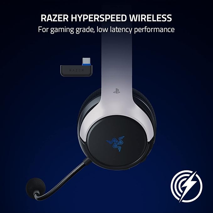 Razer Kaira HyperSpeed Wireless Gaming Headset for PlayStation/PC Mobile: 50mm Drivers - HyperClear Cardioid Mic - Memory Foam Cushions - Bluetooth - 30 Hr Battery - White &amp Black (Renewed)
