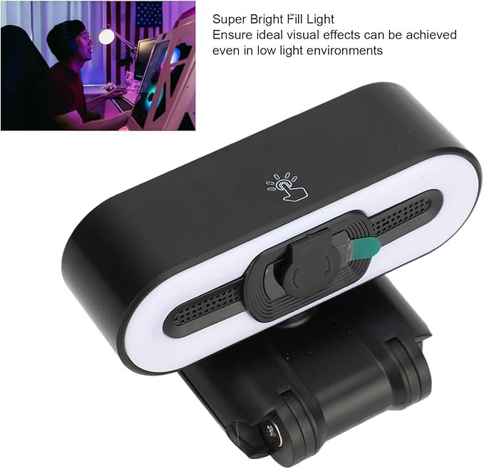 ASHATA 4K Digital Zoom Webcam Built in Microphone Super Bright Fill Light Auto Beauty USB PC Camera for Laptop Computer LCD Display for Video Calls