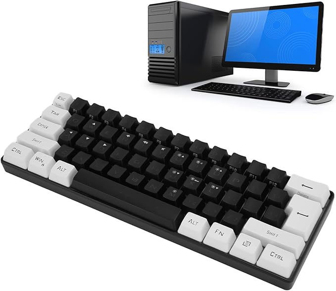 Wired Gaming Keyboard Small Compact 61 Keys Ergonomic Keyboard with LED Backlight for Office Business Travel Use (Black)