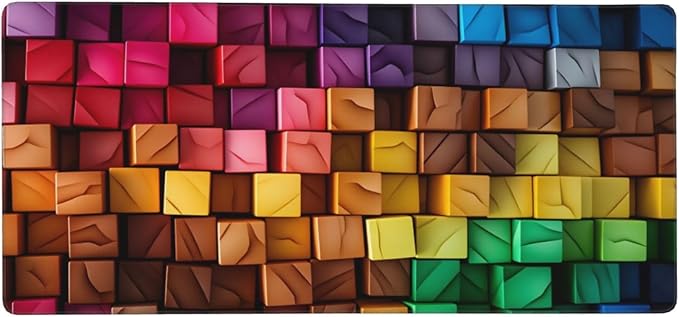 Colorful 3D Squares Large Gaming Mouse Pad 35.5 X 16 Inch Extended Desk Mat for Keyboard and Mouse Waterproof Computer Mousepad with Stitched Edges &amp Non-Slip Base