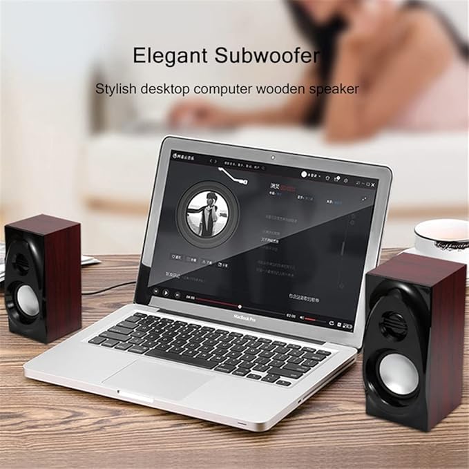 Computer Stereo Wooden Desktop Speakers 3.5mm AUX Input USB Power Computer Speakers for Laptop Desktop Phone Audio Loudspeaker