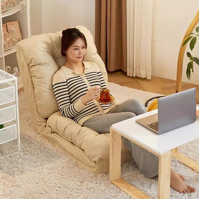 GIZNXBA Floor Chair Adjustable Folding Floor Gaming Chair Japanese Floor Chair with Back Support Lazy Sofa Bed One Seater Sofa Adjustable Lounge Recliner Chair for Living Room(/Beige)