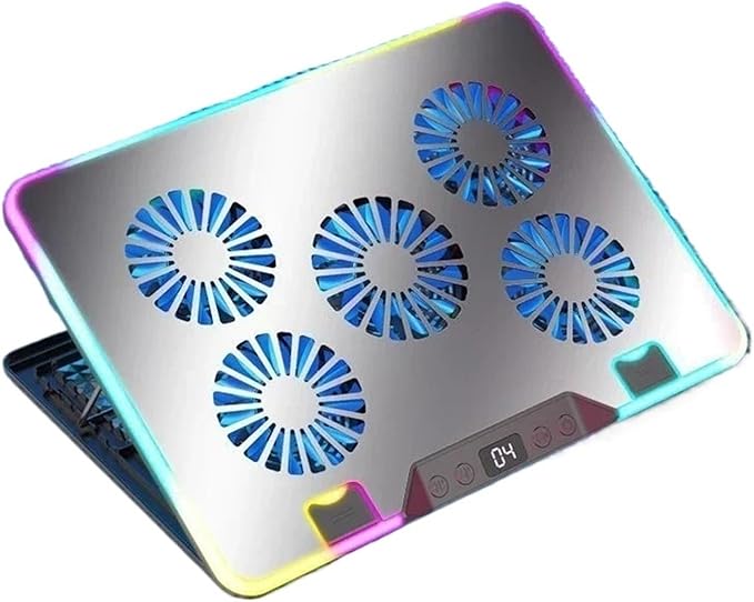 F36 Gaming Laptop Cooling Pad W/ 5 Fan Dual USB LED Screen Laptop Notebook Cooler Stand for 11-17.3'' 7 Angle Adjustable Bracket(F36-5 Fans-Silver)