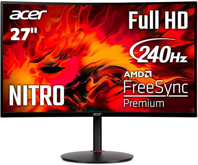 acer Nitro 27 1500R Curved Full HD PC Gaming Monitor | AMD FreeSync Premium | 240Hz | 1ms VRB | Speakers | HDR10 | ErgoStand | VESA Mounting Compliant | 1 x DP 1.4 &amp 2 x HDMI 2.0 | XZ270 X2bmiiph