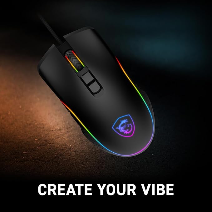 msi Forge GM300 Lightweight Gaming USB RGB Adjustable up to 7200 DPI Desktop Laptop Gaming MouseBlack