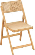 Adjustable Office Computer Chair with Armrest 1pcs Indoor Solid Wood Frame Foldable Dining Chairs with Rattan Backrest(Log Color)