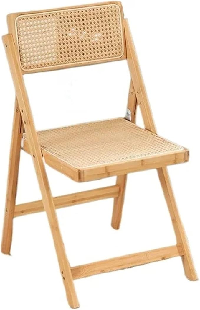 Adjustable Office Computer Chair with Armrest 1pcs Indoor Solid Wood Frame Foldable Dining Chairs with Rattan Backrest(Log Color)