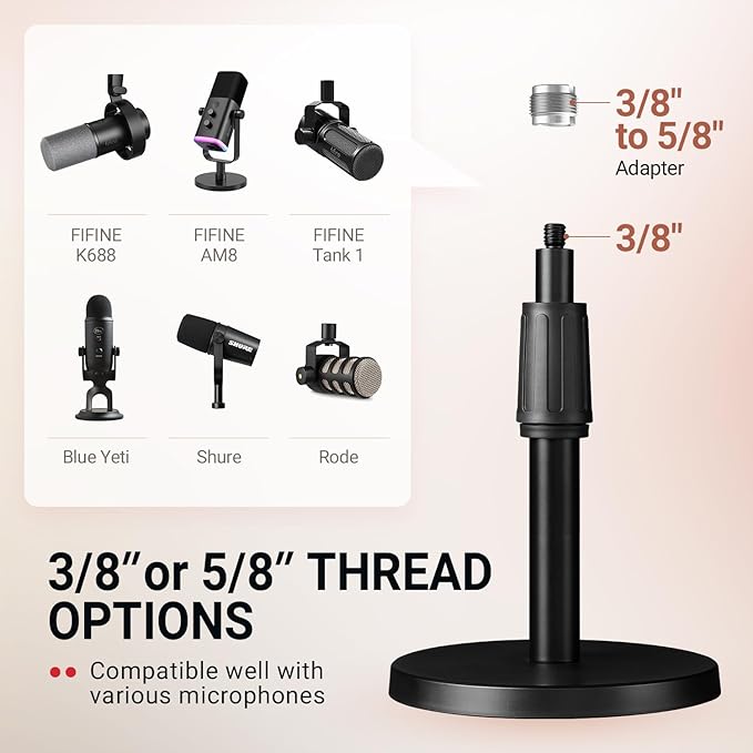 FIFINE Podcast Microphone with Desktop Mic Stand SetUSB/XLR Dynamic Microphone with Adjustable Heavy-Duty Desktop Stand for Recording Gaming Broadcast (Tank6+BS1)