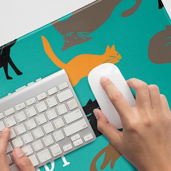 Crazy Cat Lady Teal Orange Black Brown Large Gaming Mouse Pad Desk Mat with Stitched Edges Non-Slip Base