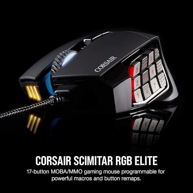 Corsair Scimitar RGB Elite Wired MOBA/MMO Gaming Mouse – 18000 DPI – 17 Programmable Buttons – iCUE Compatible – PC Mac PS5 PS4 Xbox – Black