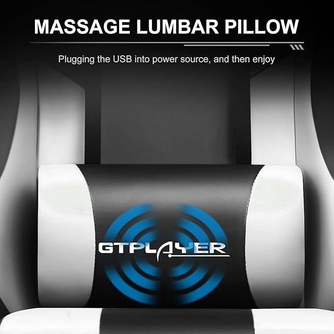 GTPLAYER Gaming Chair Computer Chair with Footrest and Lumbar Support Height Adjustable Game Chair with 360°-Swivel Seat and Headrest and for Office or Gaming (Pearl White)