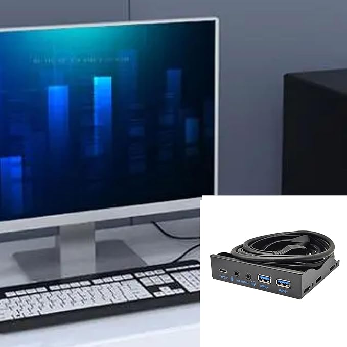 USB Front Panel for PC USB3.2 10Gbps Type C+19Pin 2 Port USB3.0 Hub+3.5mm Earphone Microphone for 3.5 Floppy Disk Bay Metal