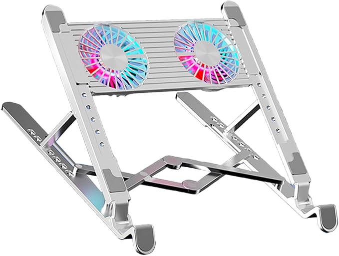 Aluminum Laptop Cooling Pad LED Gaming Laptop Coolers Quiet Cooling Fan Folding Bracket for Laptop Height Stand Laptop Tablet Stand Detachable with Radiator